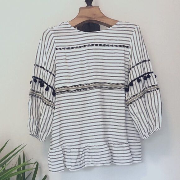 WEEKEND SUZANNE BETRO STRIPED POM POM 3\4 SLEEVE WOMENS TOP - Picture 1 of 8